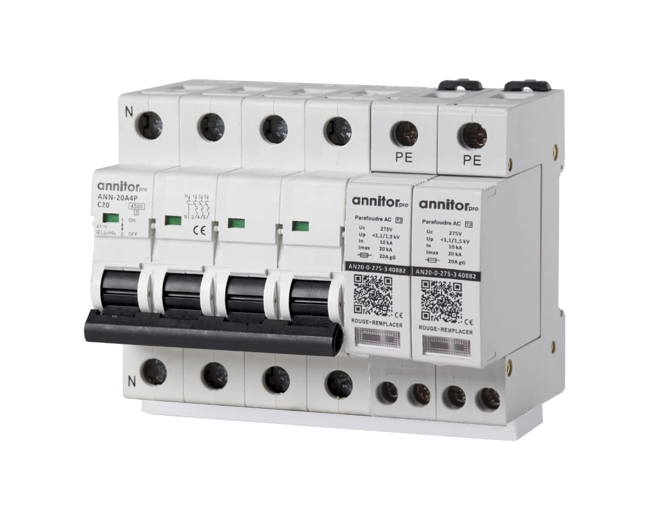 Parafoudre modulaire triphasé Type 2 autoprotégé à cartouche 20kA