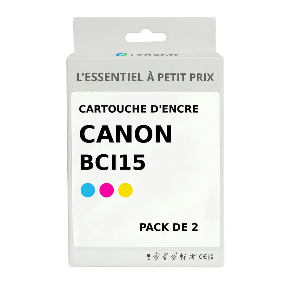 Pack de 2 cartouches d'encre compatibles Canon BCI15 Couleur
